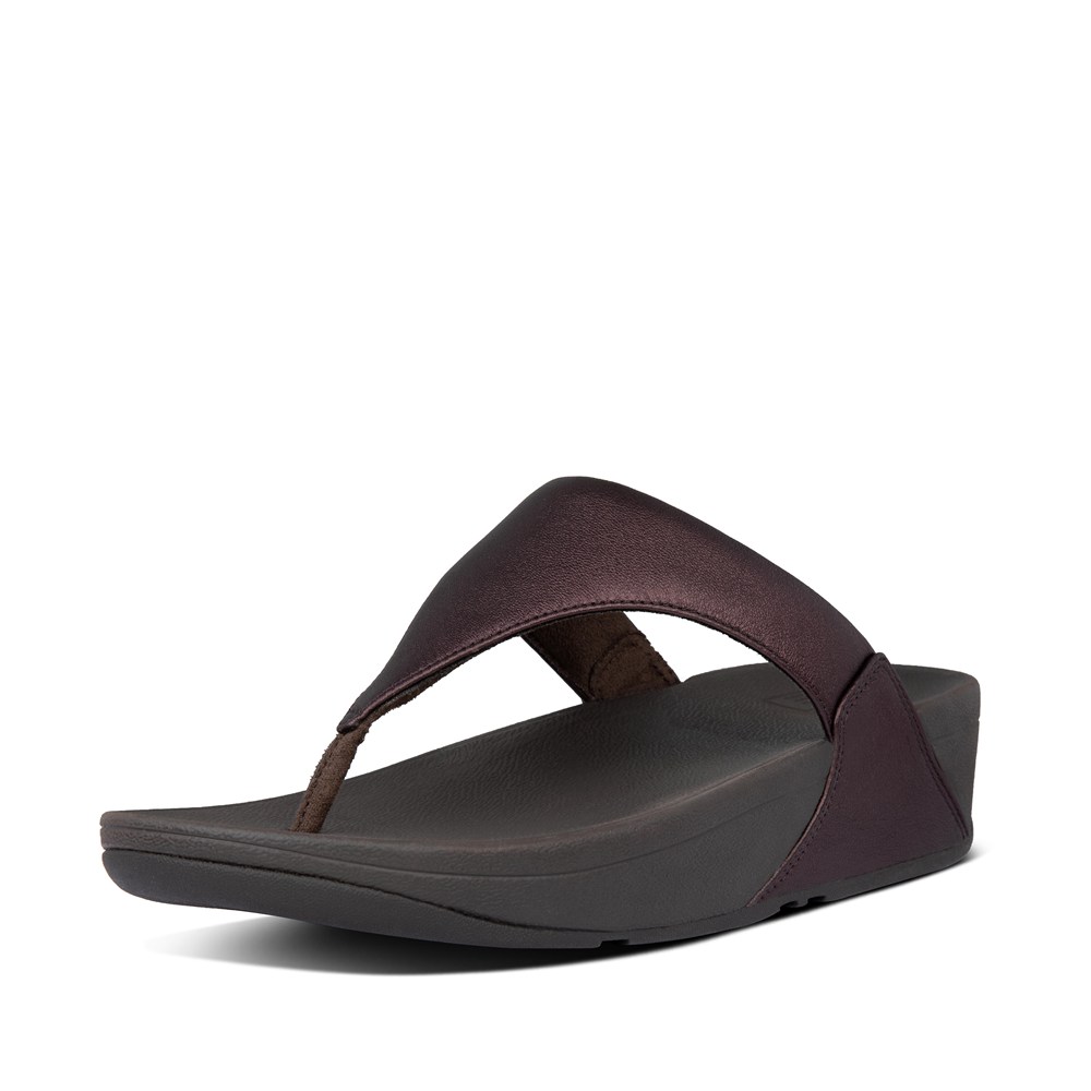 Fitflop Womens Sandals - Lulu Metallic Leather Toe-post - Dark Brown - 310-ZILDOF